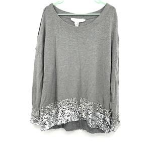 Donna Karan Size Small Boat‎ Neck Long Sleeve Pullover Sweater Gray Sequined